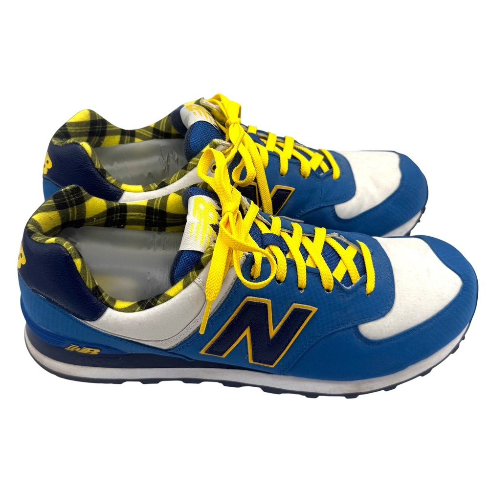 New Balance 574 ML574ETB Men's 13 D Blue Yellow Plaid Retro Sneakers 2014